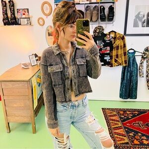 Mystree Boho Western Waffle Knit Textures Bleached Cropped Jacket Small